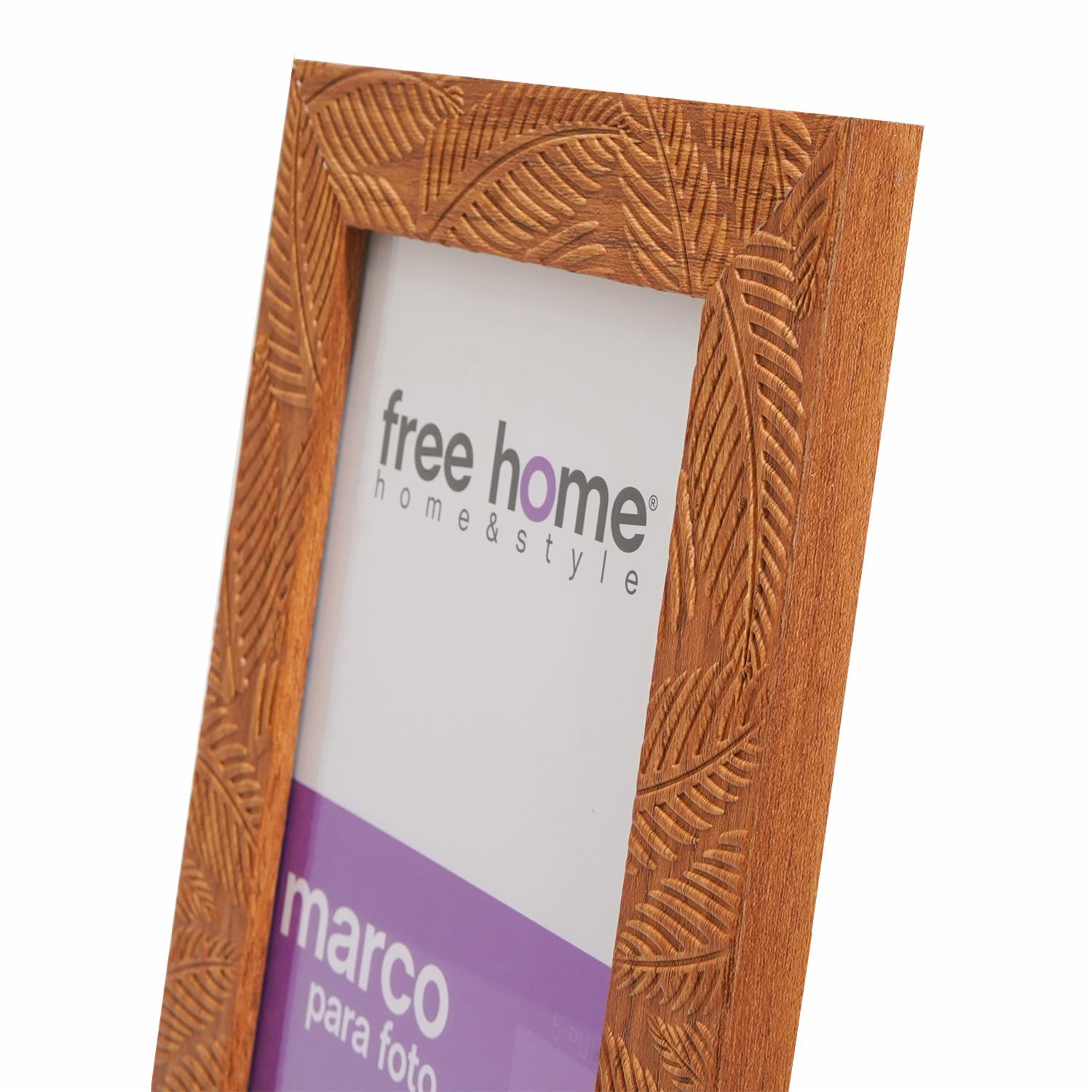 Porta Retrato Diseño Hojas Madera FREE HOME 10X15 Cm