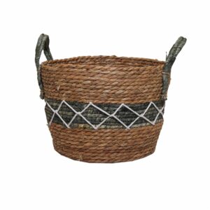 Cesto De Mimbre Color Verde Con Línea Blanca FREE HOME Unidad