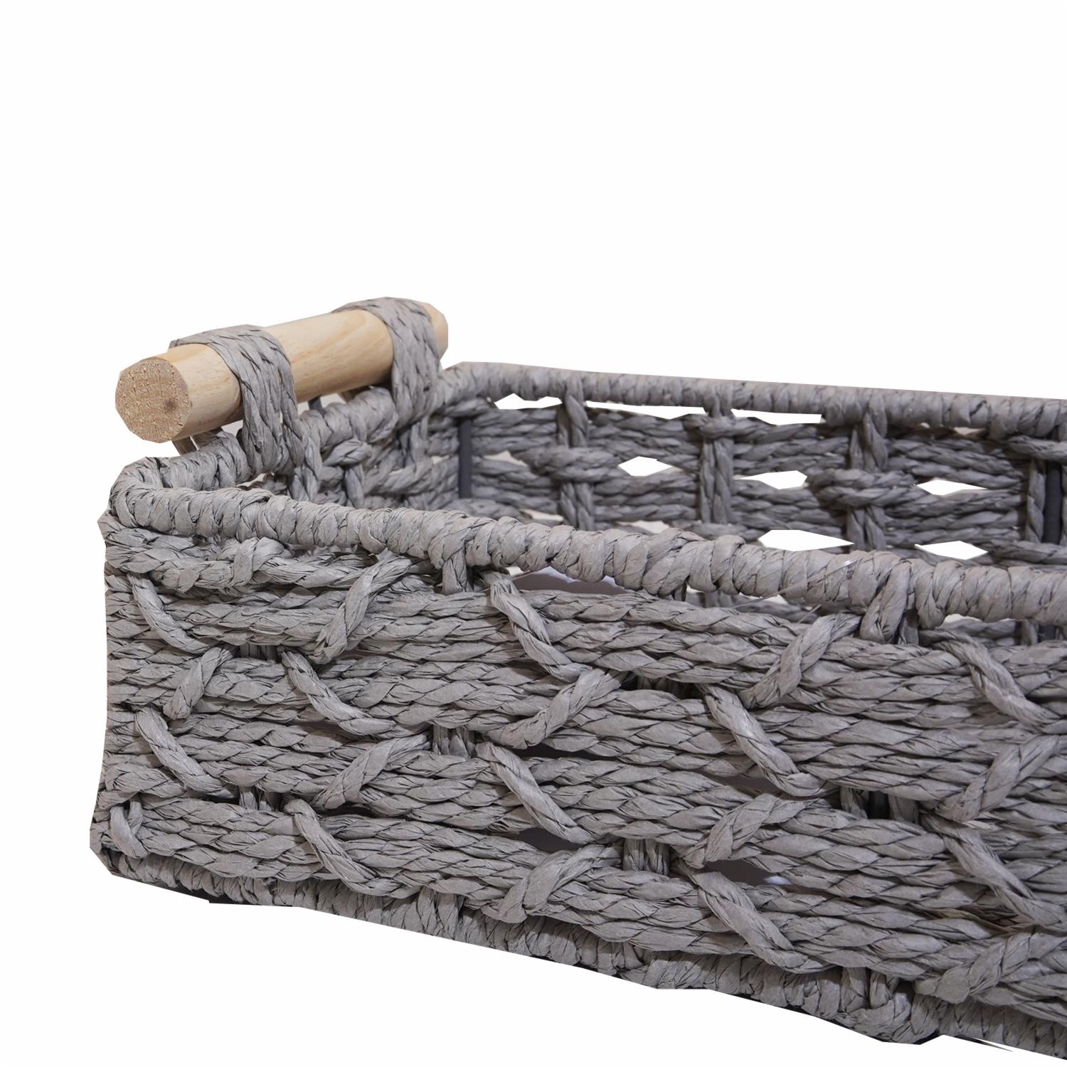 Cesta Rectangular Azas De Madera Con Tejido Gris FREE HOME Unidad - Imagen 2
