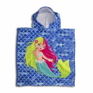 Toalla De Playa Sirena Azul Con Capucha TOP KIDS Poliéster Y Algodón