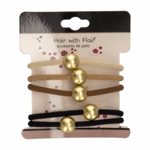 Ligas De Cabello Con Perlas Doradas HAIR WITH FLAIR X5 Uds