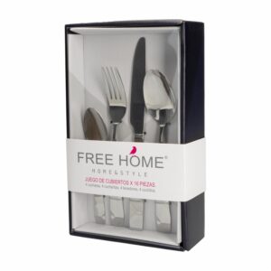 Juego De Cubiertos Diseño Diamond Mirror Plata 4 Puestos FREE HOME X 16 Piezas