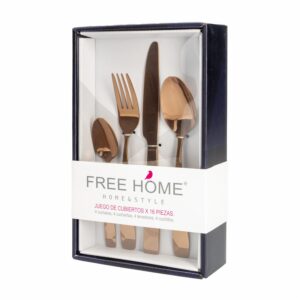 Juego De Cubiertos Diseño Diamond Mirror Cobre 4 Puestos FREE HOME X 16 Piezas