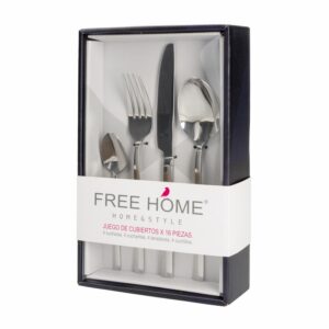 Juego De Cubiertos Diseño Bella Sand Plata 4 Puestos FREE HOME X 16 Piezas
