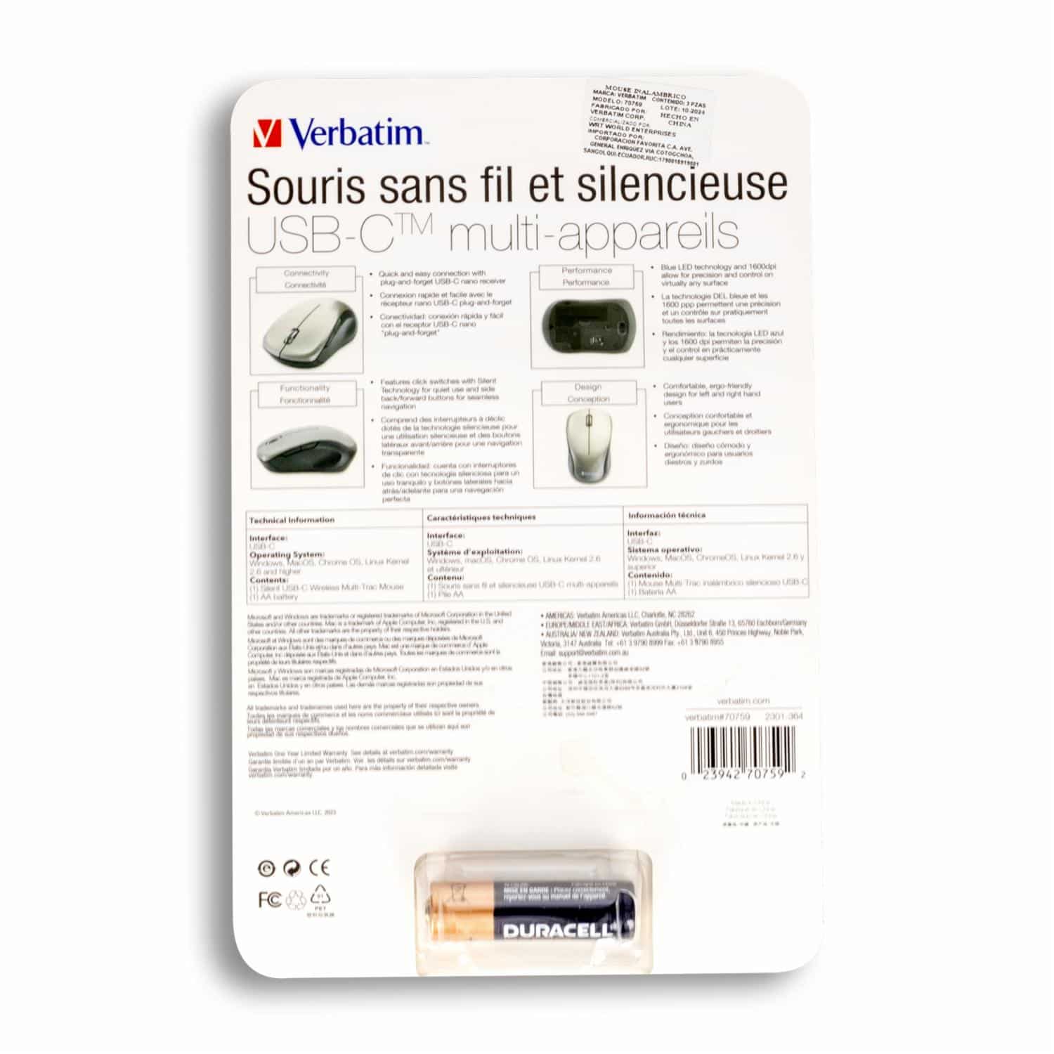 Mouse Multitrac USB -C Purpura VERBATIM Inalámbrico - Imagen 2