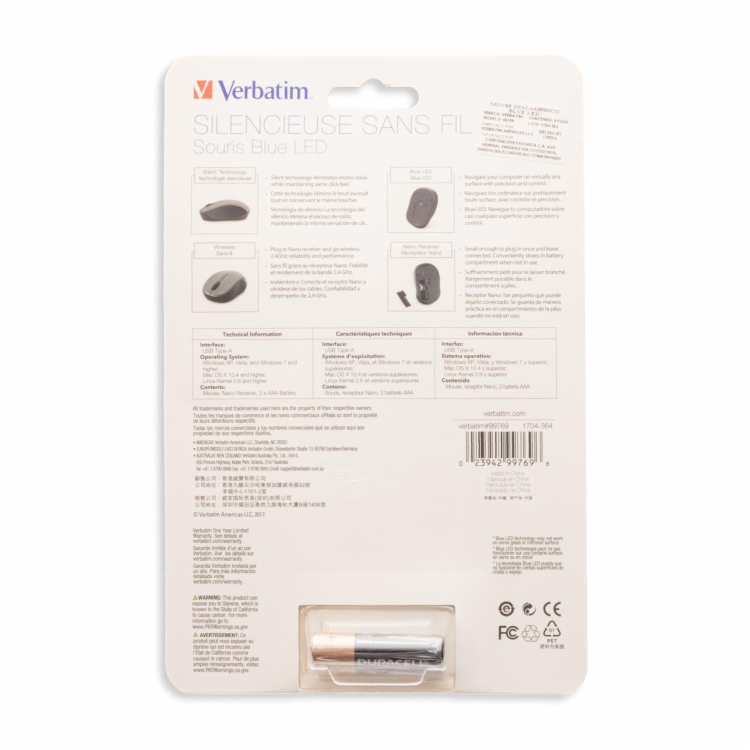 Mouse Silent Blue Led Graphite VERBATIM Wireless - Imagen 2