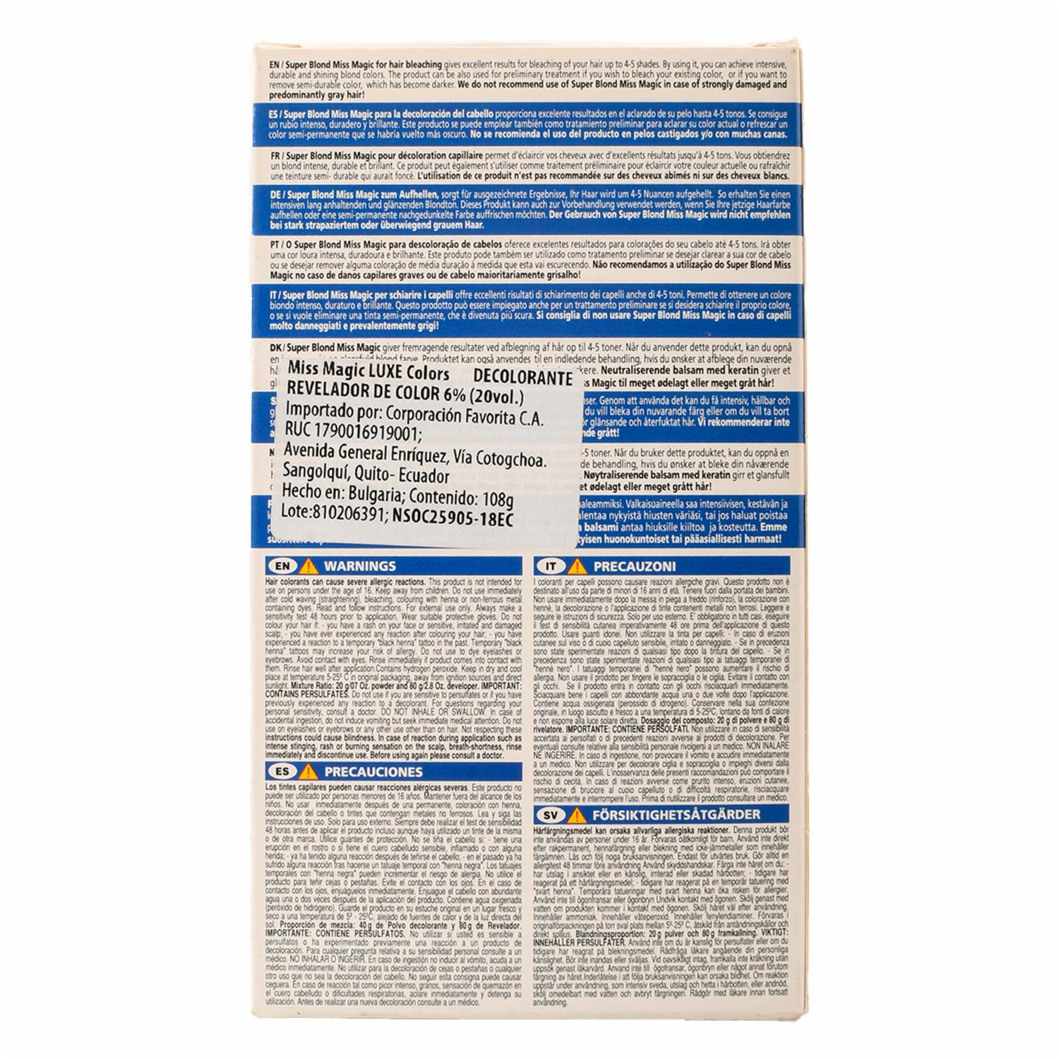 Decolorante Super Blond MISS MAGIC Brillo Y Sedosidad - Imagen 2