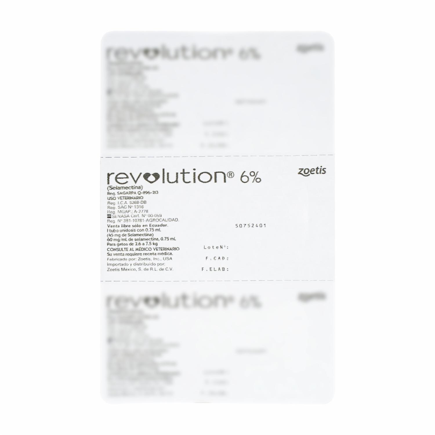 Revolution 6% Azul ZOETIS 2,6 A 7,5 Kg