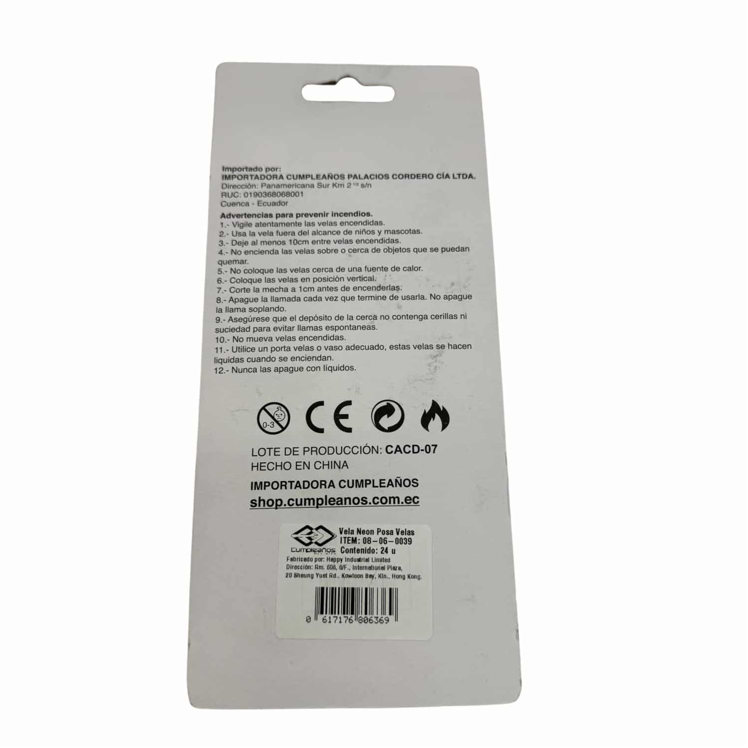 Vela Neón Posa Velas IMPORTADORA CUMPLEAÑOS X24 unidades - Imagen 2