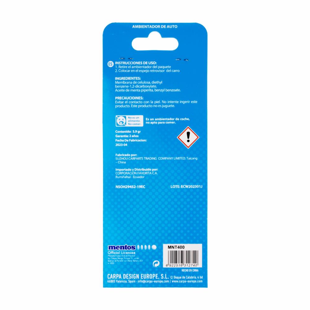Ambiental Para Auto Papel Fragancia Menta MENTOS 5.9 G - Imagen 2