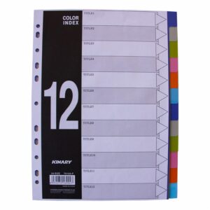 Separador De Hojas Plastico De 12 Colores KINARY A4 X 12 Uds