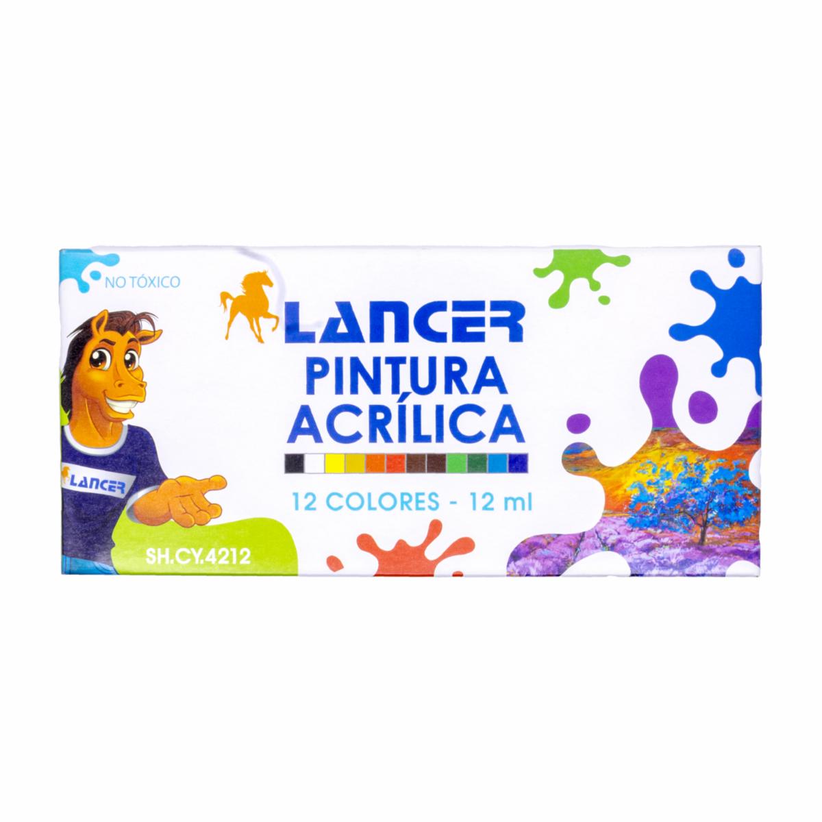 Pintura Acrílica En Tubos De 12 ML LANCER X 12 Colores