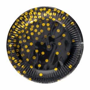 Plato Negro Con Dorado 26 Cm IMPORTADORA CUMPLEAÑOS X 10 Uds