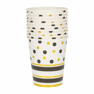 Vasos Desechables Color Negro Y Dorado 8 Onzas IMPORTADORA CUMPLEAÑOS X 10 Uds