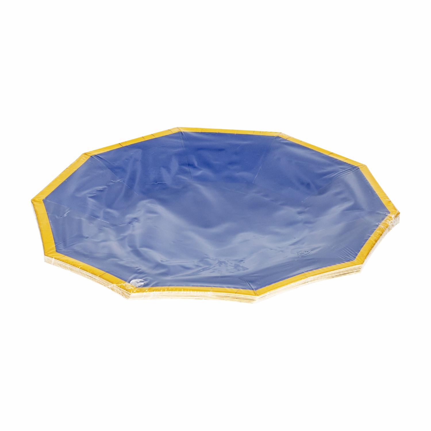 Platos Desechables Color Azul Y Dorado 23 Cm IMPORTADORA CUMPLEAÑOS X 10 Uds