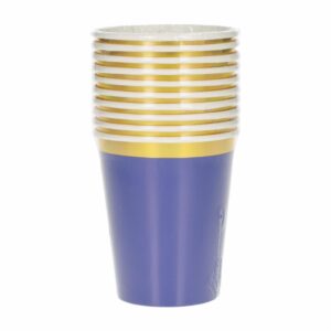 Vasos Desechables Color Azul Y Dorado IMPORTADORA CUMPLEAÑOS X 10 Uds