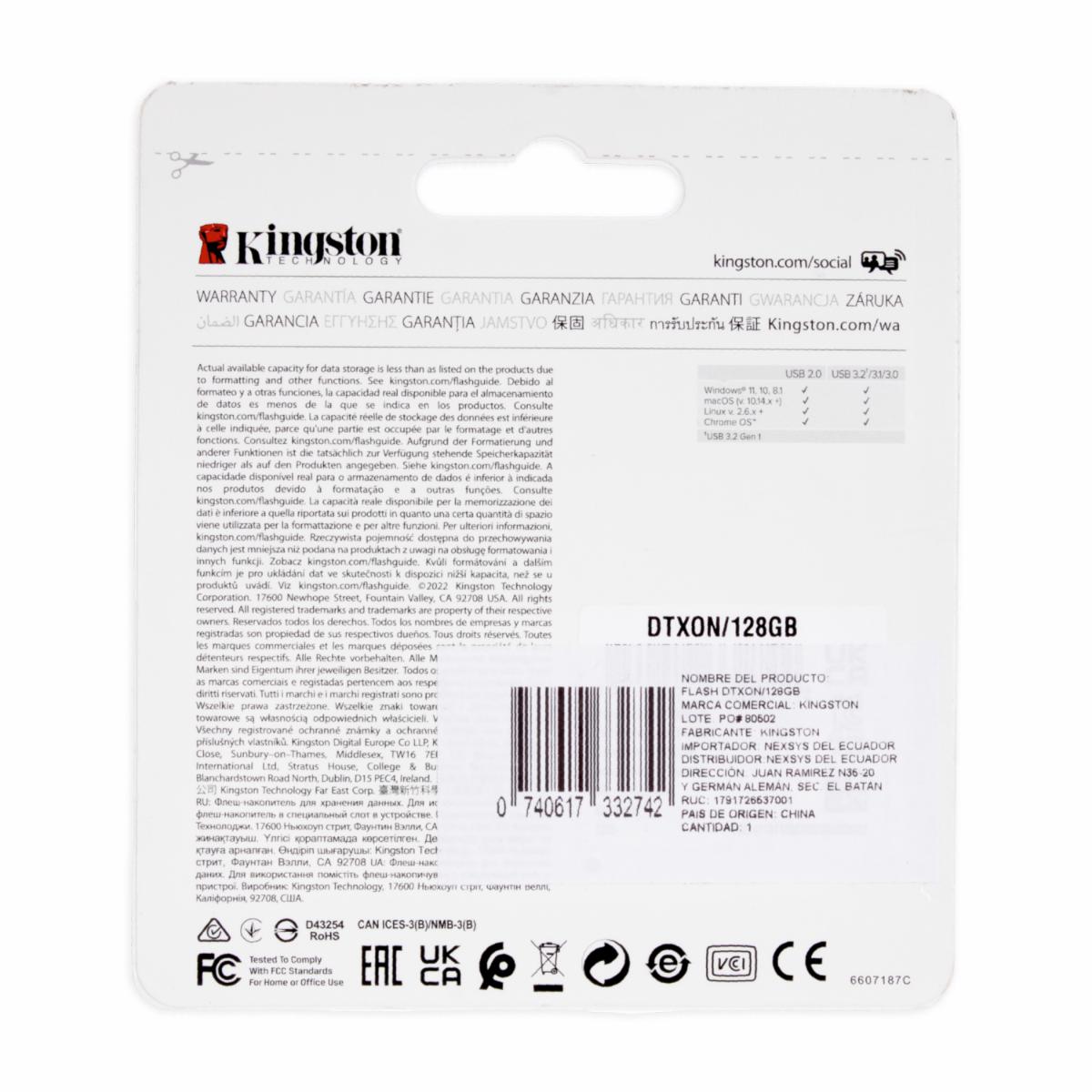 Memoria Flash Portable USB 3.2 Gen 1 KINGSTON 128 Gb