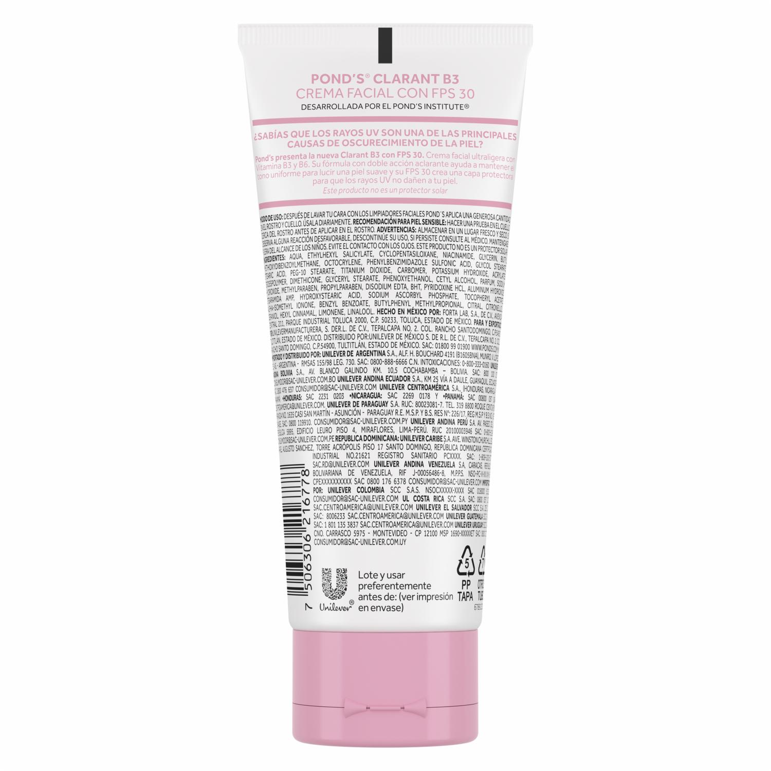 Crema Facial Clarant B3 Con Factor De Protección Solar 30 POND’S 100 G