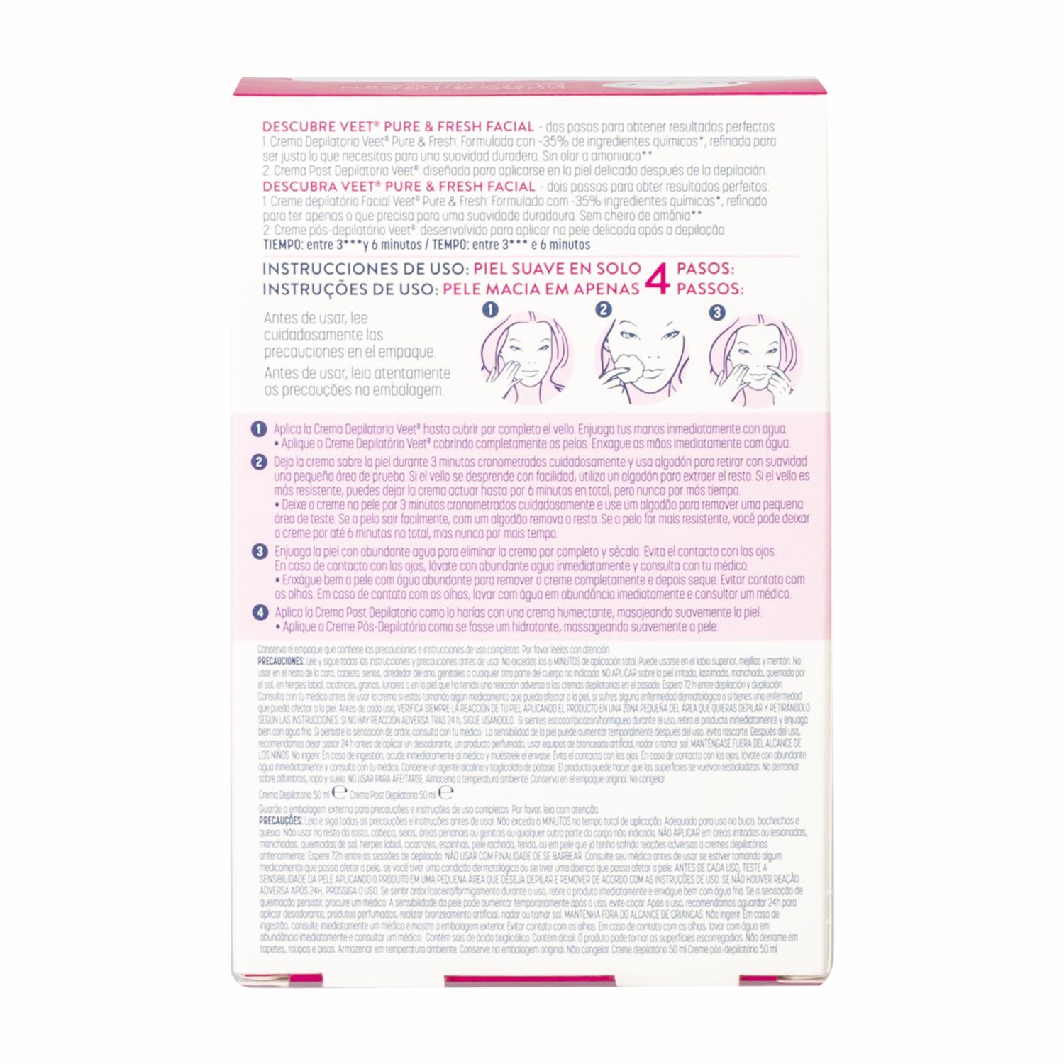 Crema Depilatoria Facial Piel Normal Pure Y Fresh Kit VEET 100 Ml