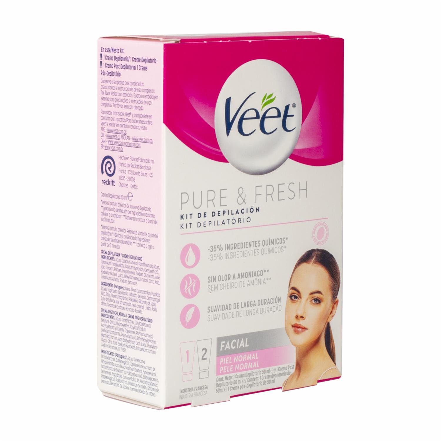 Crema Depilatoria Facial Piel Normal Pure Y Fresh Kit VEET 100 Ml