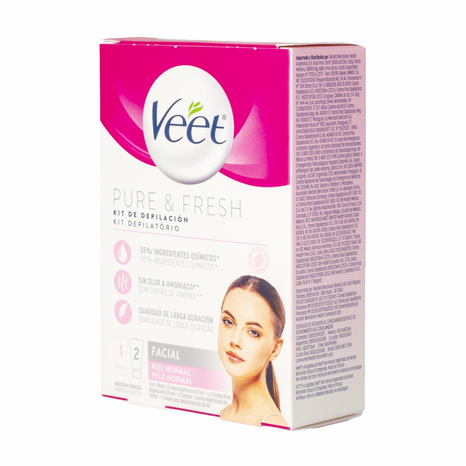 Crema Depilatoria Facial Piel Normal Pure Y Fresh Kit VEET 100 Ml