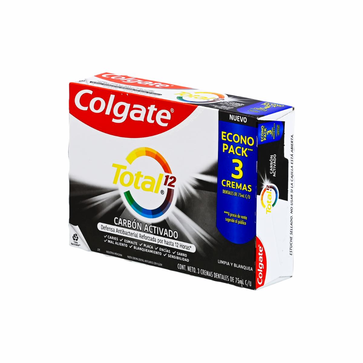 Pasta Dental Total 12 Carbón Activado Con Zinc COLGATE 3 X 75 Ml