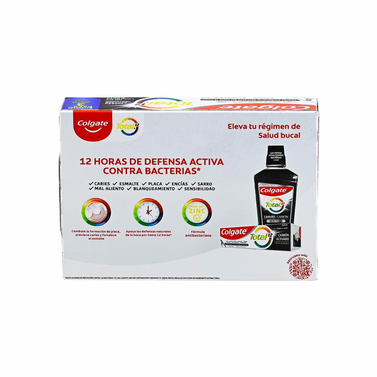 Pasta Dental Total 12 Carbón Activado Con Zinc COLGATE 3 X 75 Ml