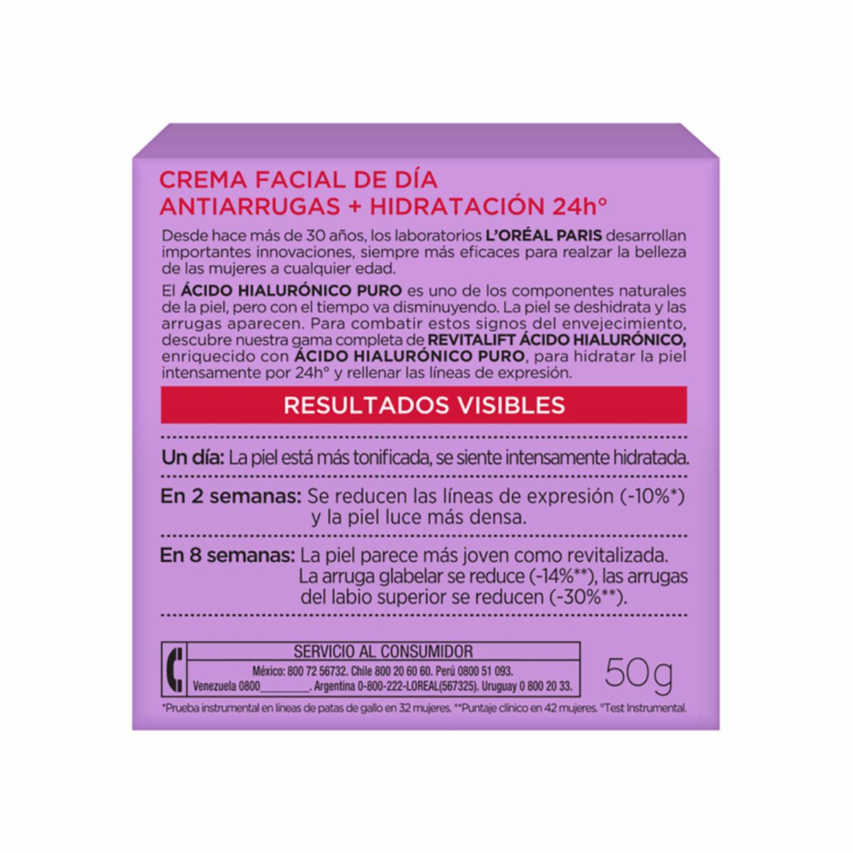 Crema Facial De Día Hidratante Rellenador Con Ácido Hialurónico Fps 20 Revitalift L’ORÉAL 50 Ml