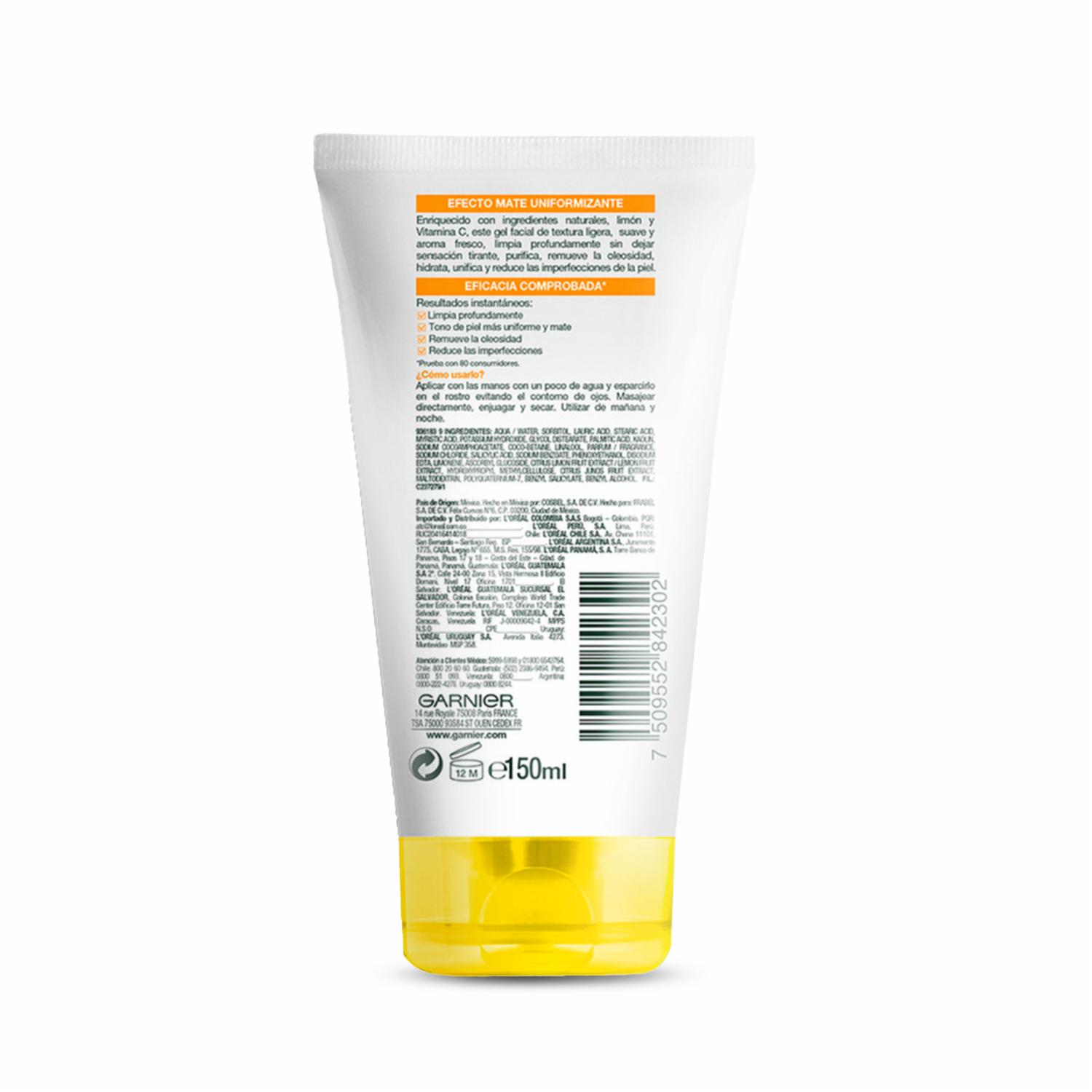 Limpiador Facial En Gel Tono Uniforme Con Vitamina C GARNIER SKIN ACTIVE 150 Ml - Imagen 3
