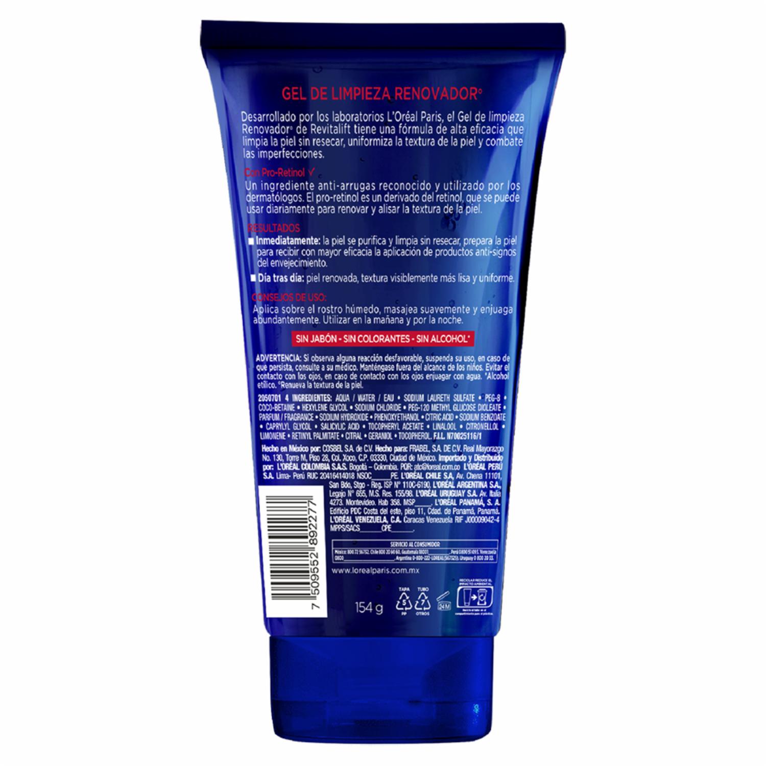 Limpiador Facial En Gel Renovador Con Pro-Retinol Revitalift ELVIVE L’ORÉAL 150 Ml