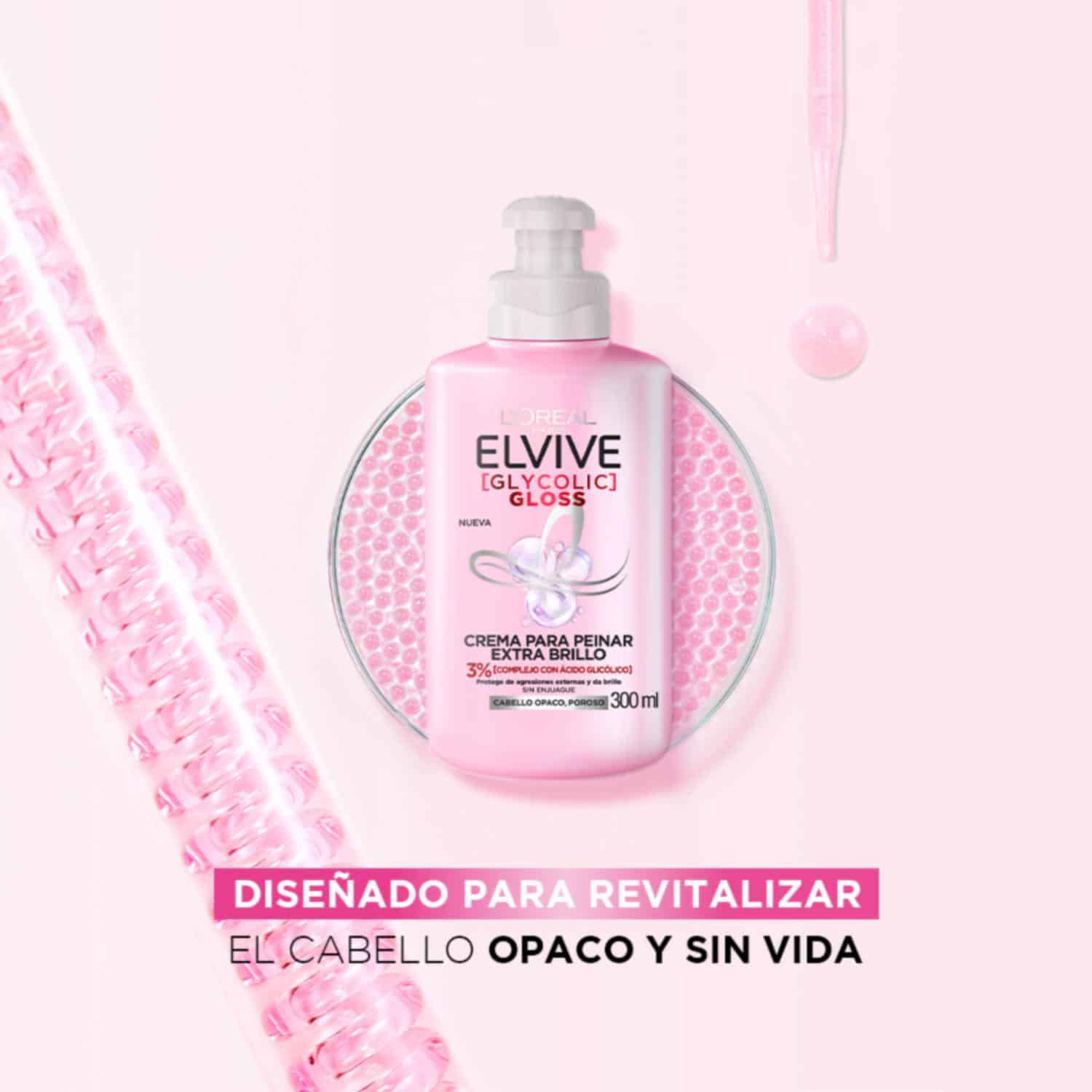 Crema Para Peinar Glycolic Gloss Para Cabello Opacos Poroso ELVIVE L'ORÉAL 300 Ml - Imagen 7