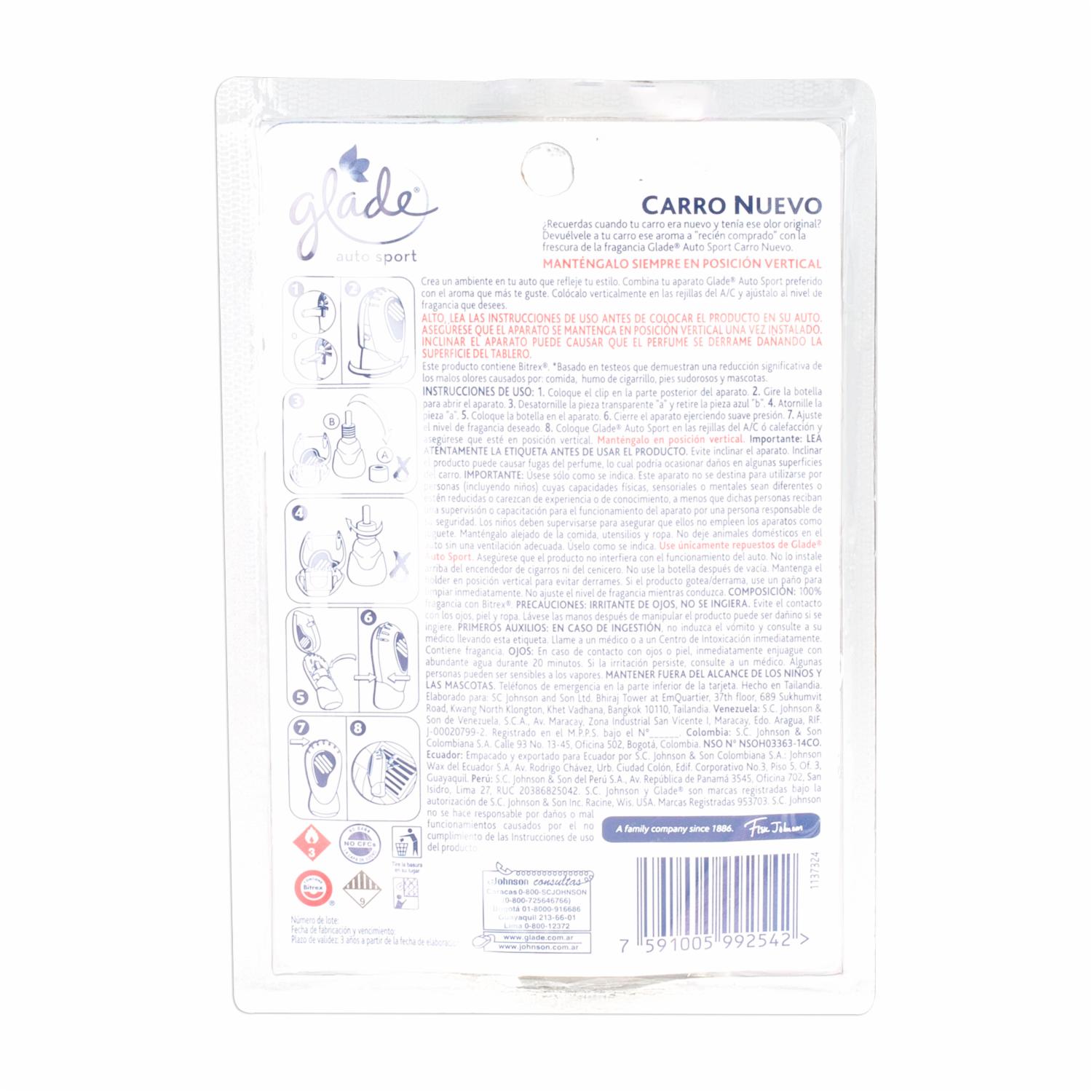 Ambiental De Automóvil Carro Nuevo GLADE 7 Ml - Imagen 2