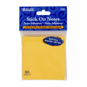 Notas Adhesivas "3 X 3" Colores Neón BAZIC X 80 Uds