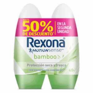 Desodorante Roll On Para Dama Bamboo Y Aloe Vera REXONA 2 X 50 Ml