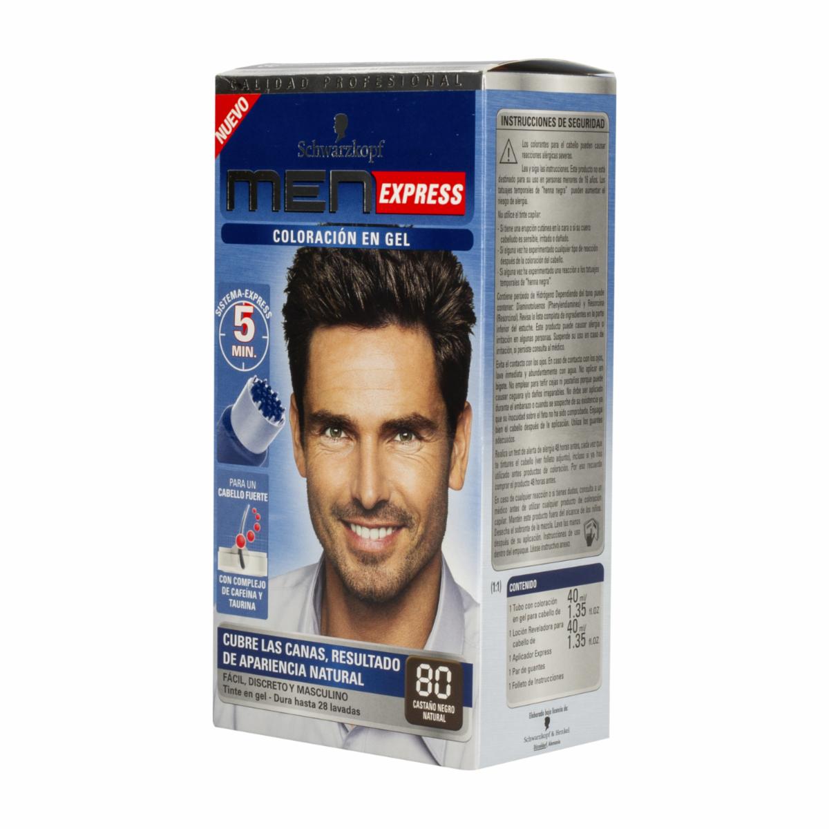 Tinte De Cabello En Gel Sin Amoníaco N° 80 Castaño Negro Natural MEN EXPRESS 1 Kit