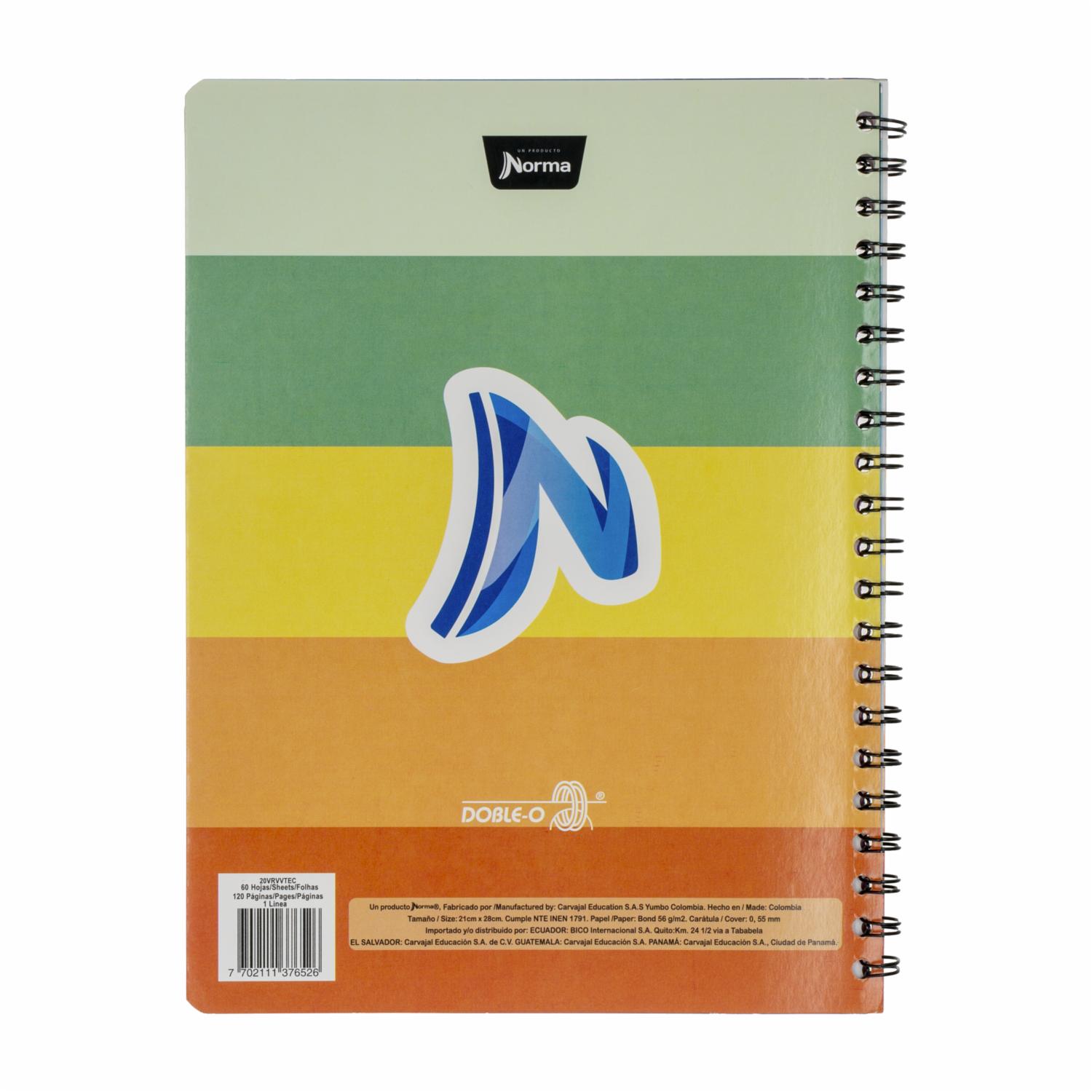 Cuaderno Universitario Argollado 1 Línea NORMA 60 Hojas