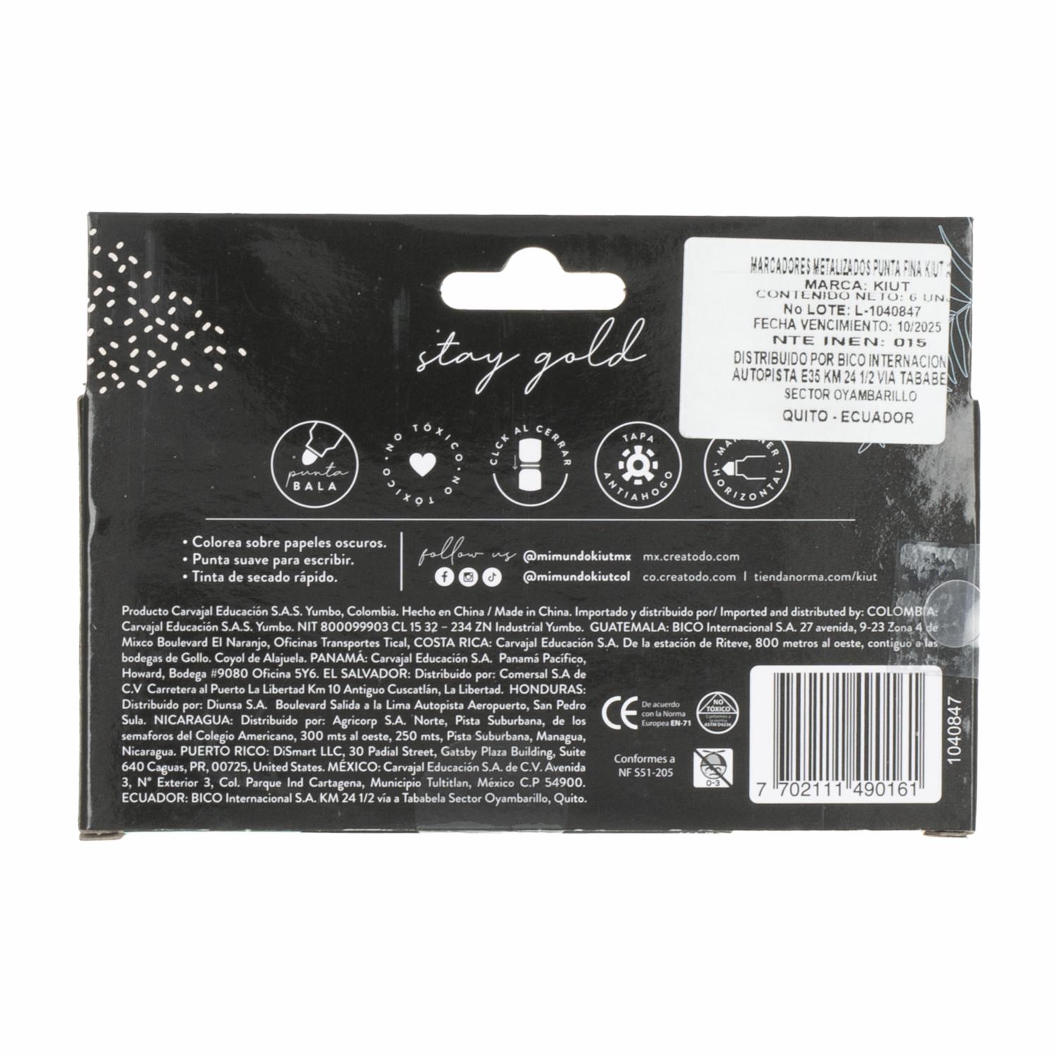 Marcadores Metalizados Punta Fina KIUT X 6 Uds - Imagen 2