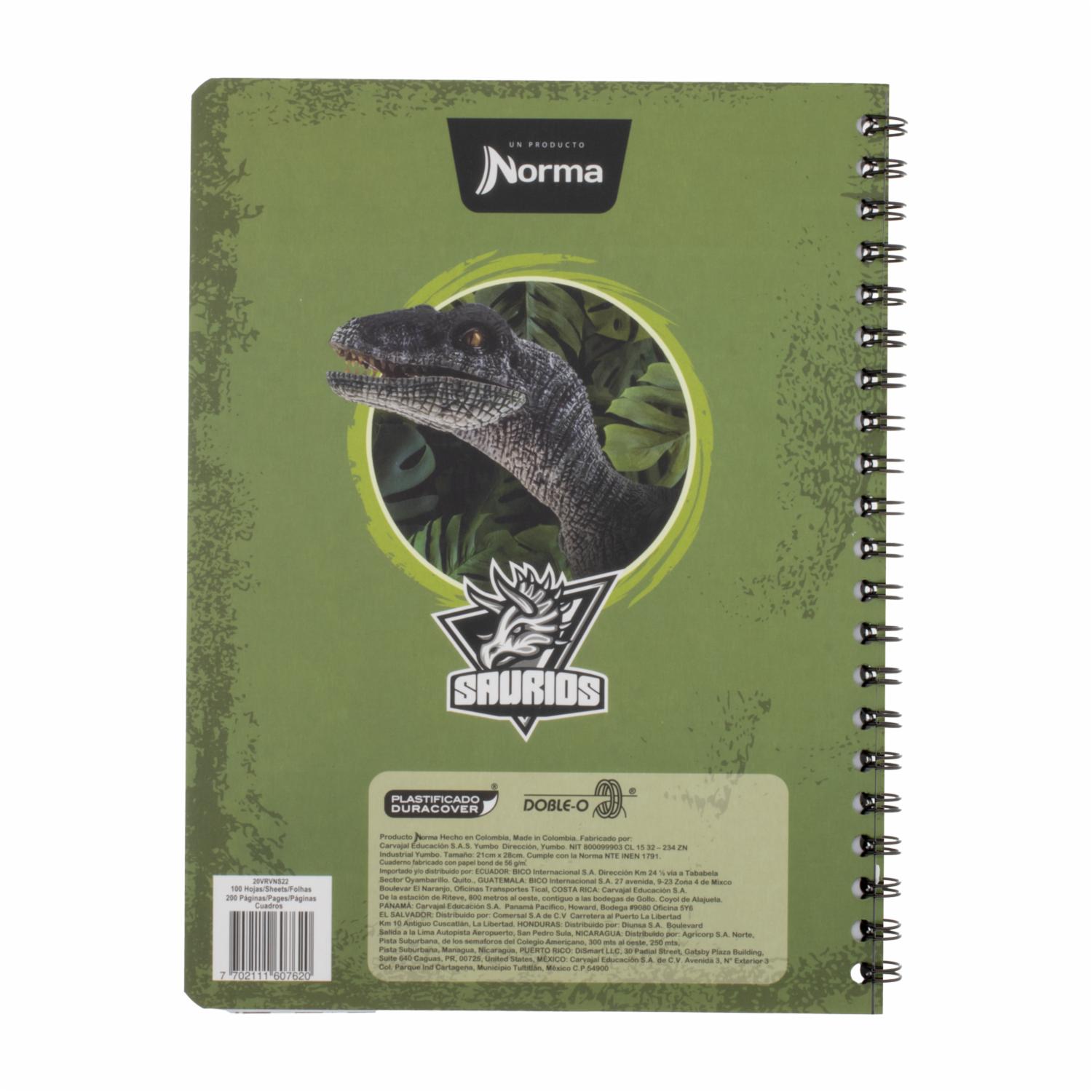 Cuaderno Universitario Saurios 105 Cuadros NORMA 100 Hojas - Imagen 2