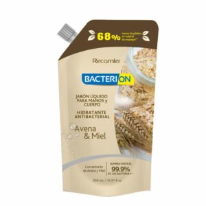 Jabón Líquido Para Manos Y Cuerpo Hidratante Antibacterial Avena Y Miel BACTERION 500 Ml