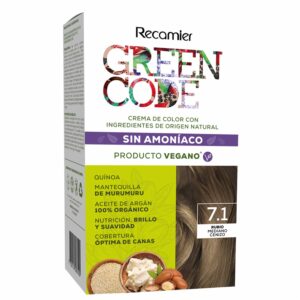 Tinte De Cabello Rubio Mediano Cenizo 7.1 Sin Amoníaco GREEN CODE Kit 50 G