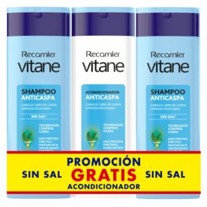 Shampoo Para Cabello Acción Anti-Caspa X2 Gratis Acondicionador VITANE 3 x 400 Ml