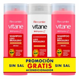 Shampoo Para Cabello Liso Brasilero Con Péptidos + Acondicionador VITANE 3 x 400 Ml