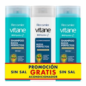 Shampoo Para Cabello Rizos Perfectos Con Péptidos + Acondicionador VITANE 3 x 400 Ml