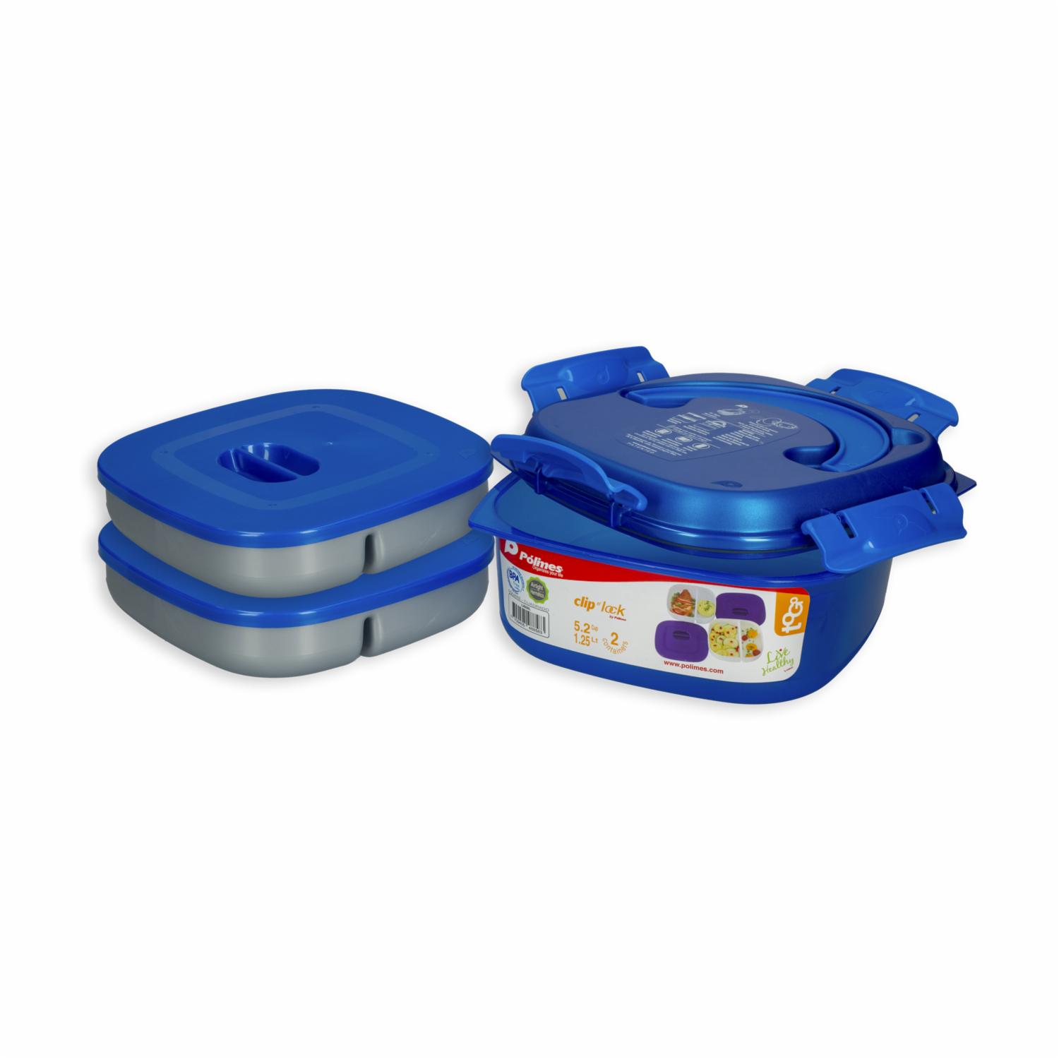 Repostero Plástico ToGo Clip N' Lock Cuadrado Con Divisiones PÓLIMES 1,25 Litros - Imagen 2