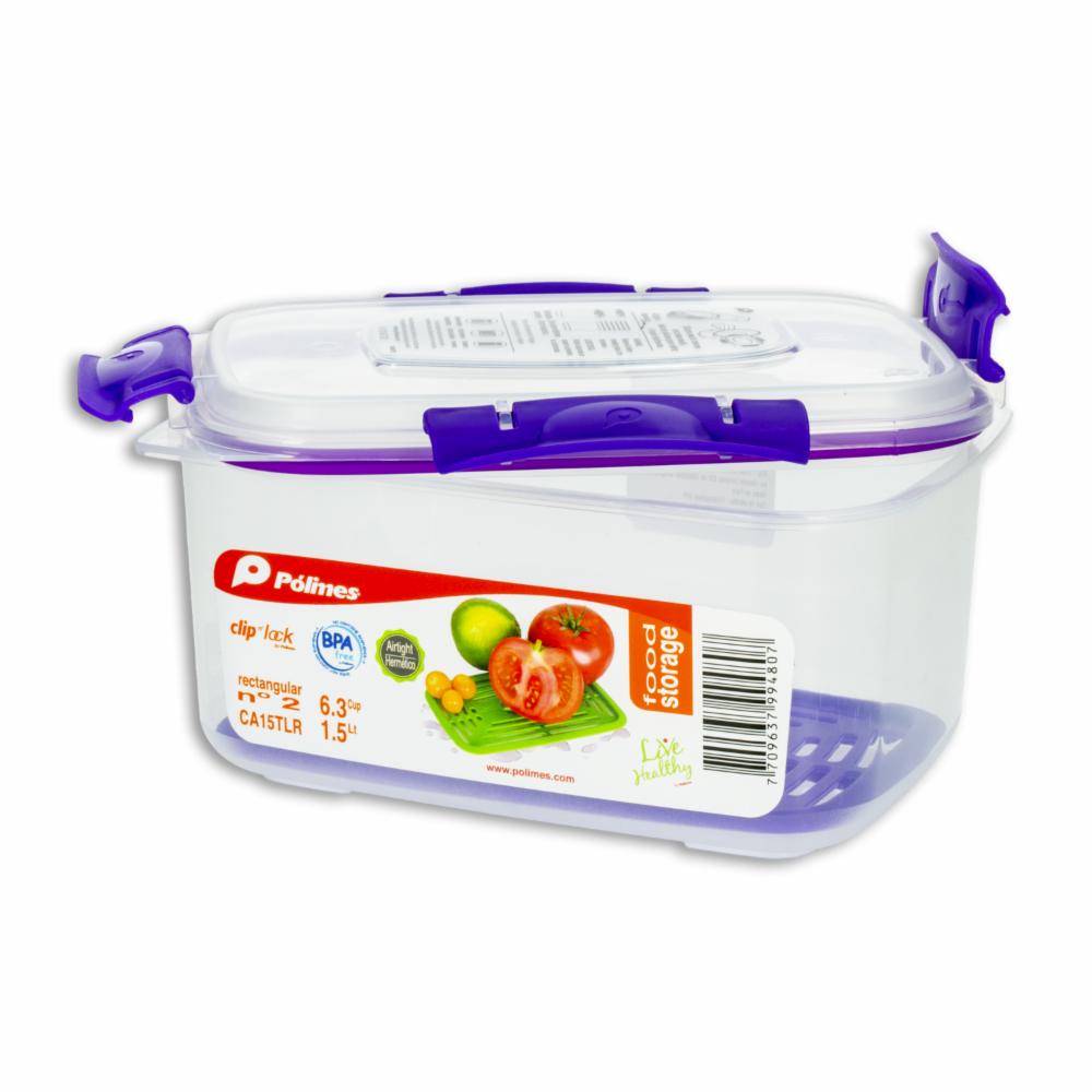Repostero Clip N' Lock Rectangular Con Rejilla PÓLIMES 1,5 Litros - Imagen 2