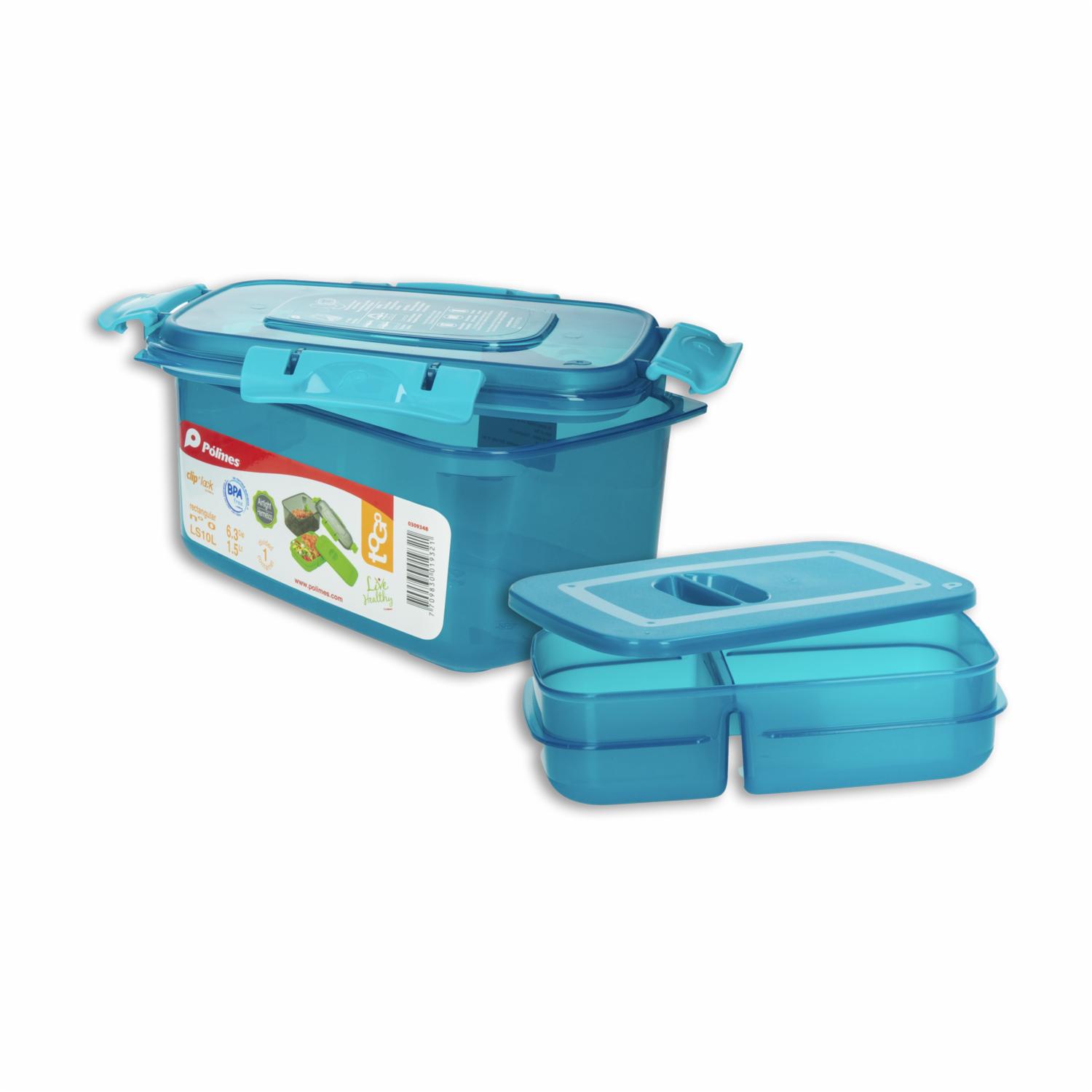 Repostero Plástico ToGo Clip N’ Lock Rectangular Con Divisiones PÓLIMES 1,5 Litros