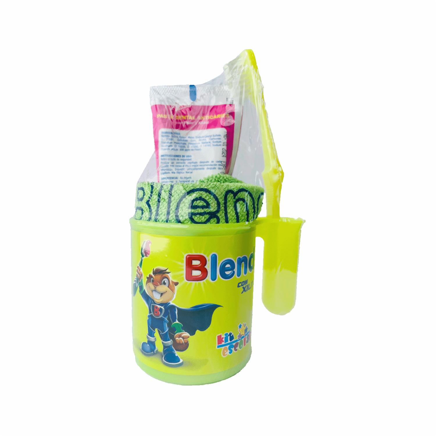 Kit Higiene Bucal Escolar Pasta + Cepillo +Toalla + Vaso BLENDY Pack X4 U