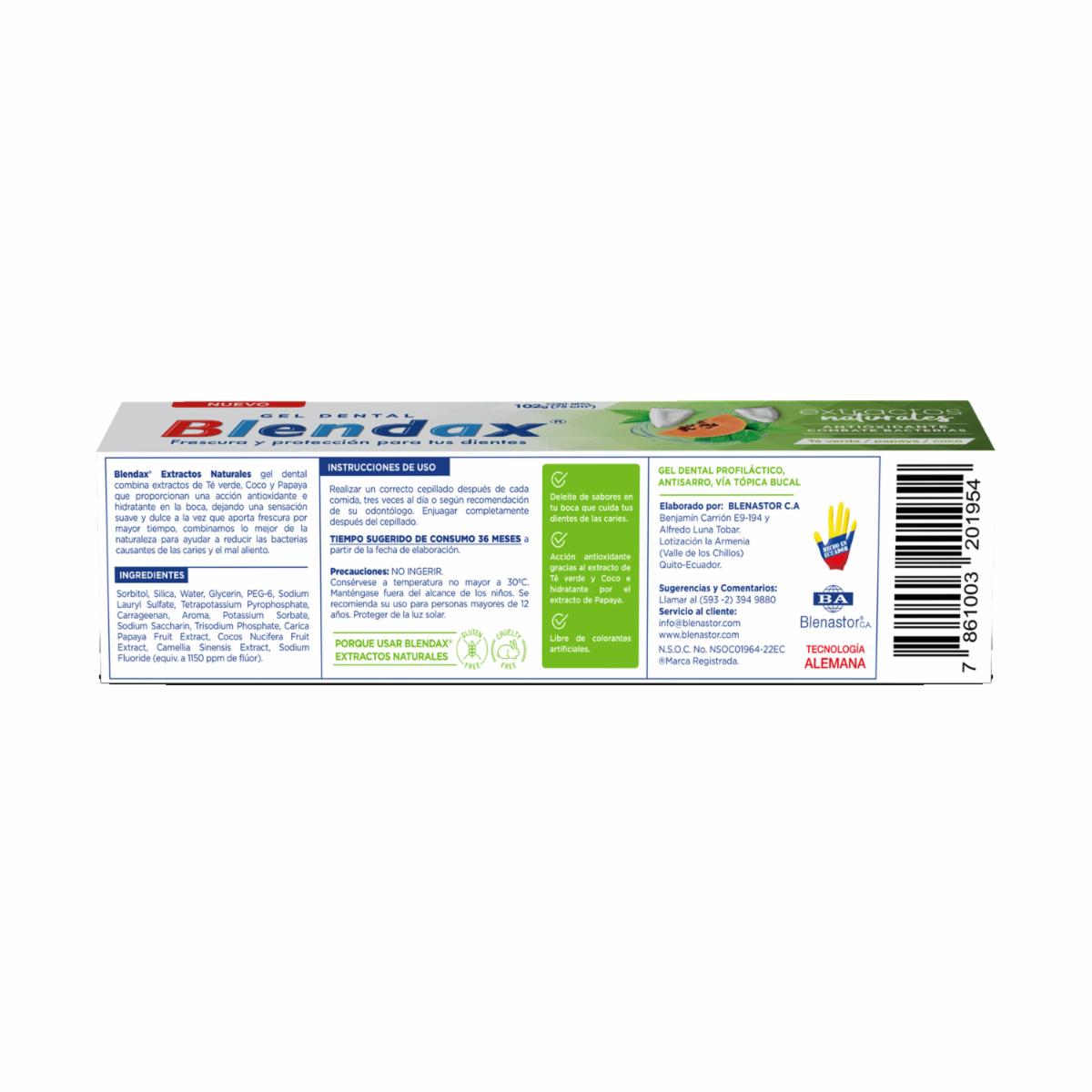 Pasta Dental Con Extractos Naturales Té Verde Y Papaya BLENDAX 102 G