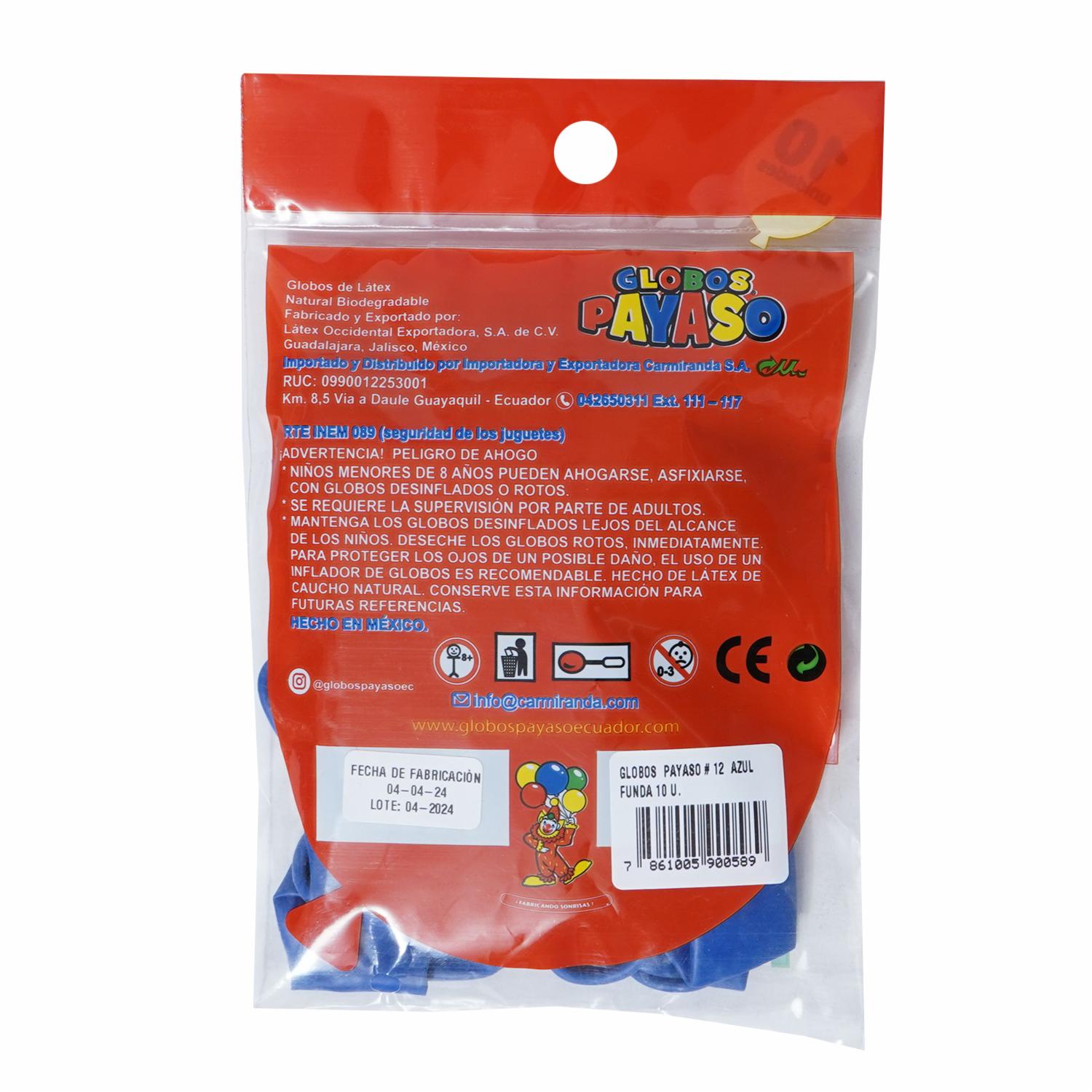 Globos Azul N12 GLOBOS PAYASO X 10 Uds - Imagen 2