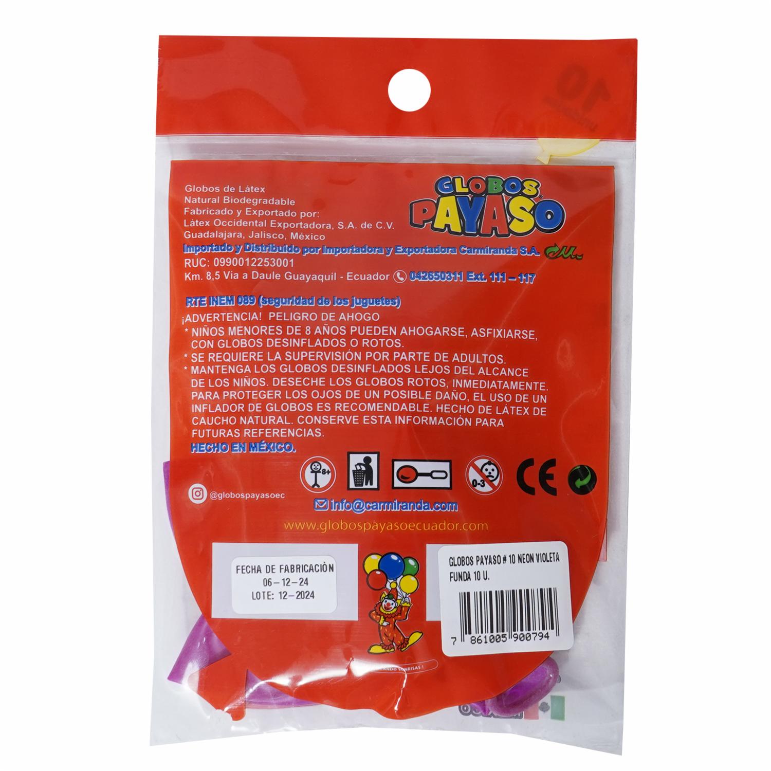 Globos Neón Violeta N10 GLOBOS PAYASO X 10 Uds - Imagen 2